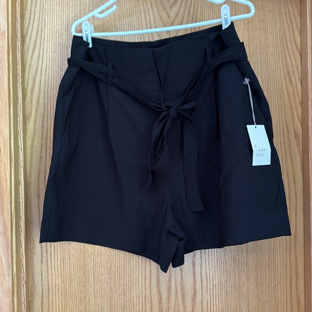 Black High-Waisted Belted Shorts
